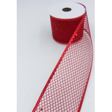 2.5 Inch Red Mesh Christmas Ribbon With Wired Edges, 2-1/2 In. X 10 Yds (Lot of 1 Spool) SALE ITEM